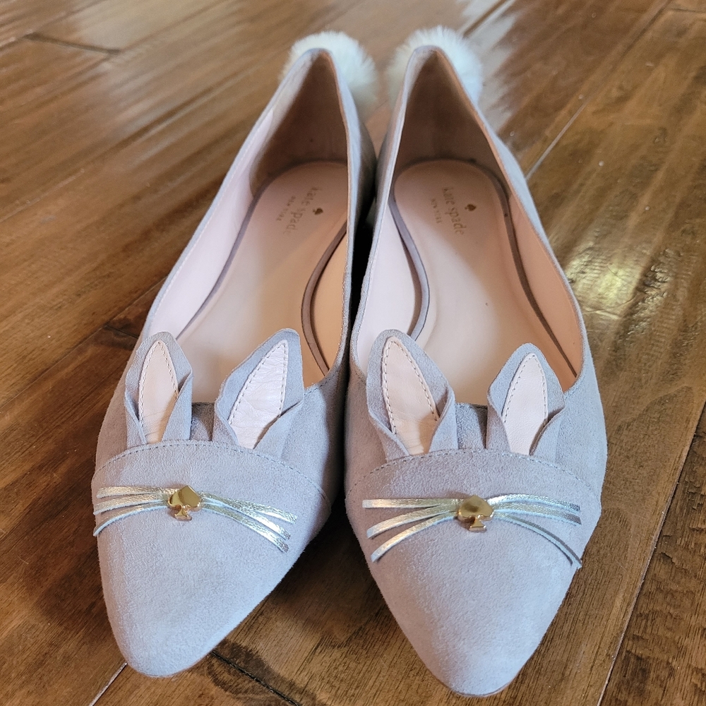 Kate Spade Edina Gray Bunny Ear Flats Sz 10.5M